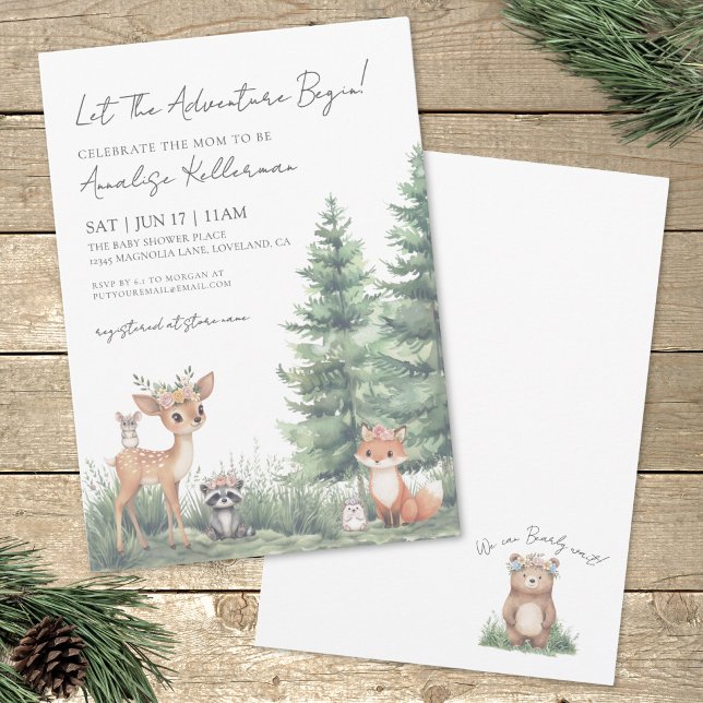 Invitación Fresa de los animales acuarela Woodland Baby Showe (Forest Animals Boho Woodland Baby Shower Invitation)