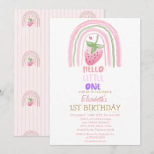 Invitación Fresa de Raya de Arcoíris Hola Pequeñito
