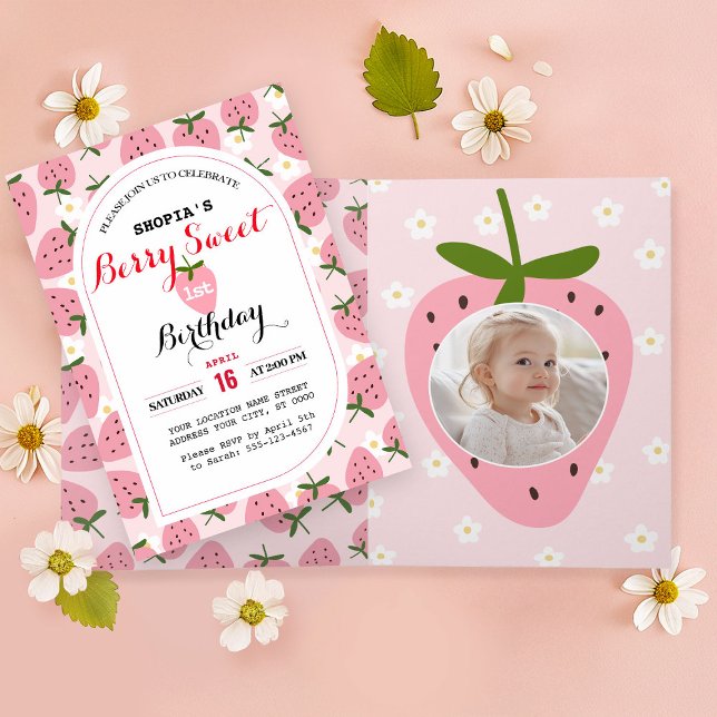 Invitación Fresa Delight First Birthday plegado (Subido por el creador)