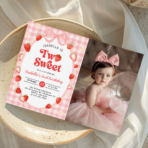 Invitación Fresa Dos Dulce Cumpleaños 2 Foto