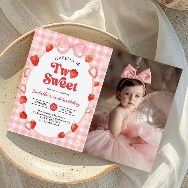 Invitación Fresa Dos Dulce Cumpleaños 2 Foto (Subido por el creador)
