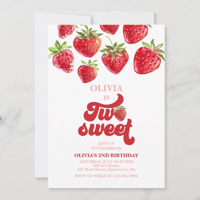 Invitación Fresa dos Dulces 2do Cumpleaños (Anverso)