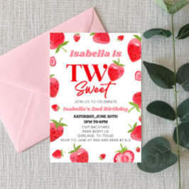 Invitación Fresa dos dulces rosados rojo segundo Fiesta de cu