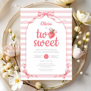 Invitación Fresa Dos Niña Dulce Segundo Cumpleaños