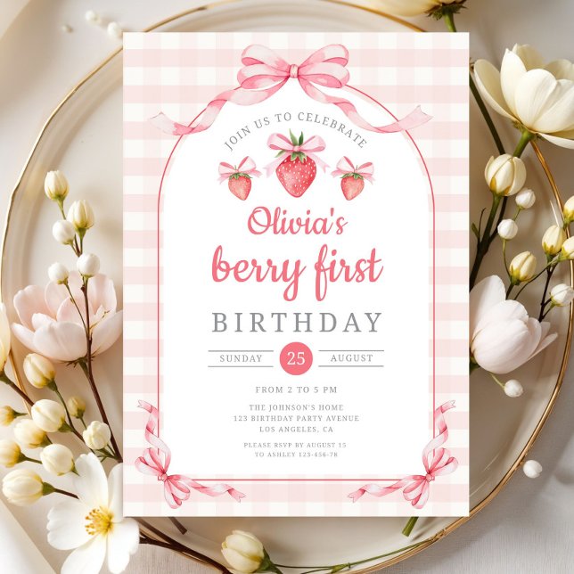 Invitación Fresa Dos Niña Dulce Segundo Cumpleaños (Strawberry Two Sweet Girl 2nd Birthday Invitation)