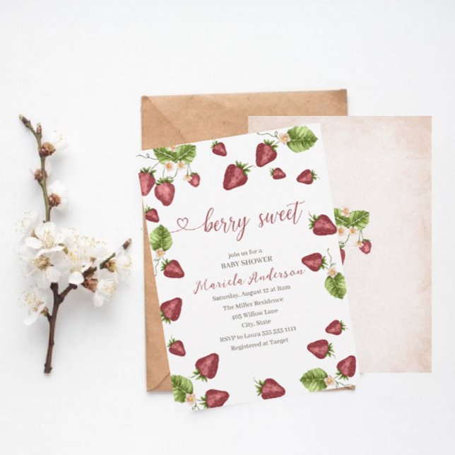 Invitación Fresa dulce acuarela Baby Shower (Subido por el creador)