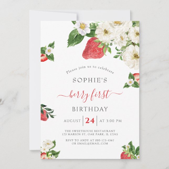 Invitación Fresa dulce Berry primer cumpleaños (Anverso)