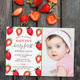 Invitación Fresa dulce Berry Primera foto de cumpleaños