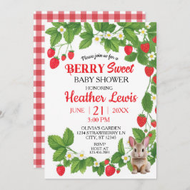 Invitación Fresa dulce Bunny Baby Shower (rojo y blanco)