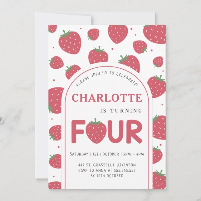 Invitación Fresa dulce dulce dulce dulce dulce cuarto Fiesta  (Anverso)