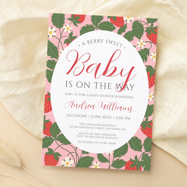 Invitación Fresa dulce Floral Vino Chica rosa Baby Shower (Subido por el creador)