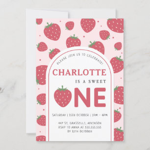 Invitación Fresa dulce lindo Fiesta de primer cumpleaños Rosa