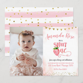 Invitación Fresa dulce primer cumpleaños con foto
