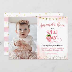 Invitación Fresa dulce primer cumpleaños con foto