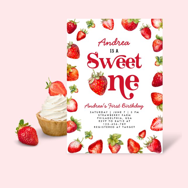 Invitación Fresa dulce primer cumpleaños para Chicas (Subido por el creador)