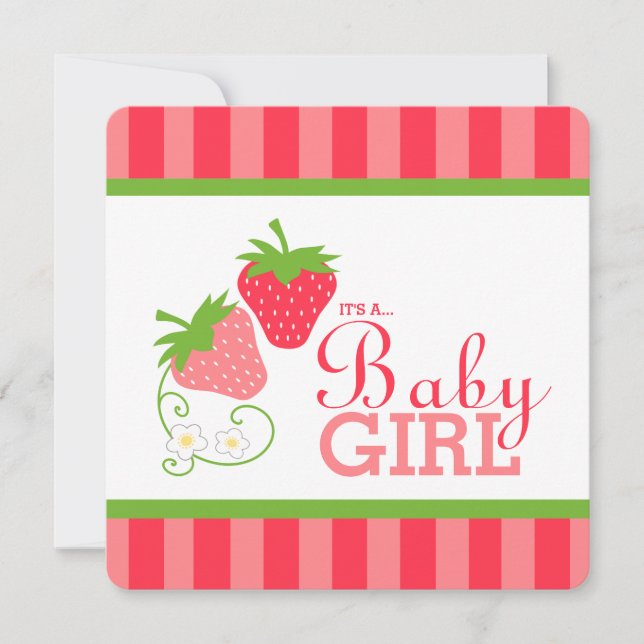 Invitación Fresa dulce rosa y verde Baby Shower (Anverso)