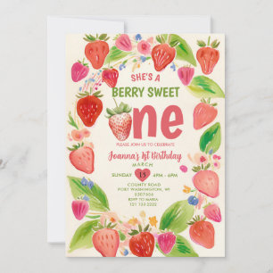 Invitación Fresa dulce Un Berry Primer Cumpleaños