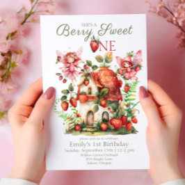 Invitación Fresa Fairy Berry Sweet Chicas Primer Cumpleaños