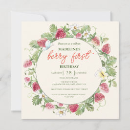 Invitación Fresa Floral Boho Chica Berry Primer cumpleaños
