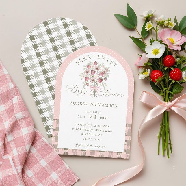 Invitación Fresa Floral Bouquet Berry Sweet Baby Shower (Strawberry Floral Bouquet Berry Sweet Baby Shower Invitation)