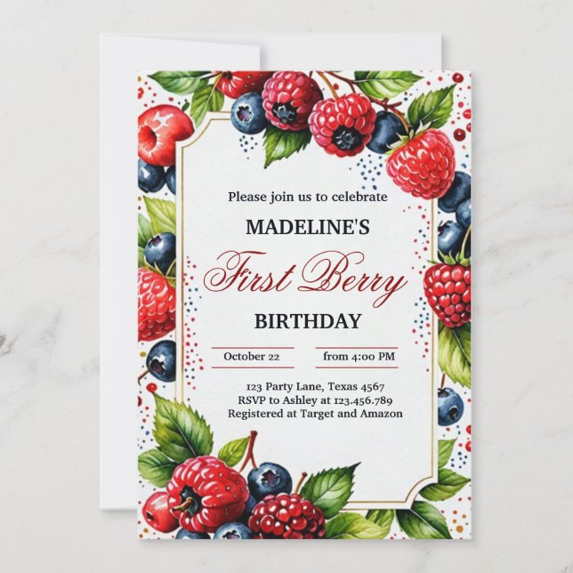 Invitación Fresa frambuesa frambuesa Berry Primera parte de c (Anverso)