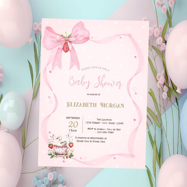Invitación Fresa, ganso, puntos de marco de doblado Baby Show (Subido por el creador)
