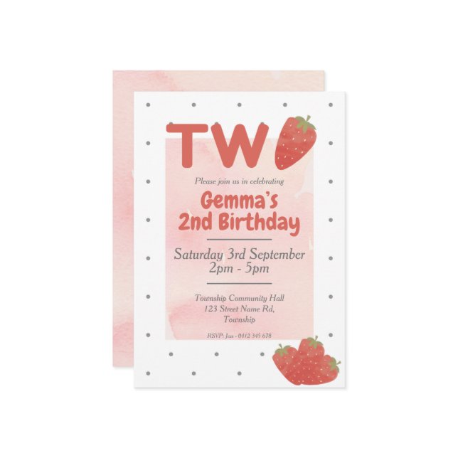 Invitación Fresa Lunares TWO  2 (Anverso/Reverso In Situ)