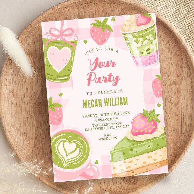 Invitación Fresa matcha dulce adorable  (Subido por el creador)