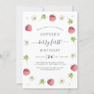 Invitación Fresa moderna dulce Berry primer cumpleaños