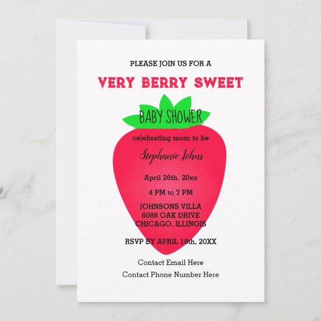 Invitación Fresa Muy Berry Sweet Baby Shower QR Code (Anverso)