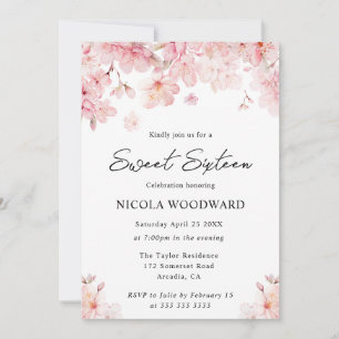 Invitación Fresa Primavera Cerezo Flores Dulce Dieciséis
