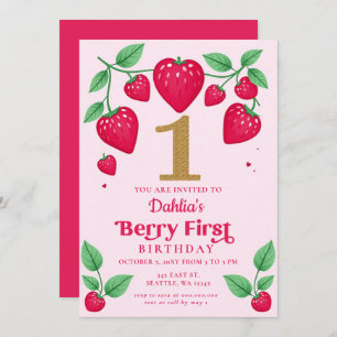 Invitación Fresa primer cumpleaños Berry primer cumpleaños