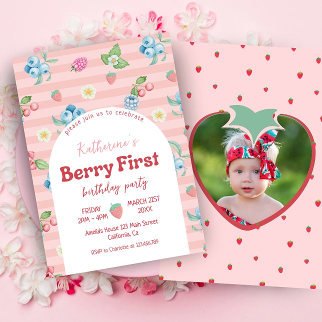 Invitación Fresa primer cumpleaños Berry primer cumpleaños ro (Subido por el creador)