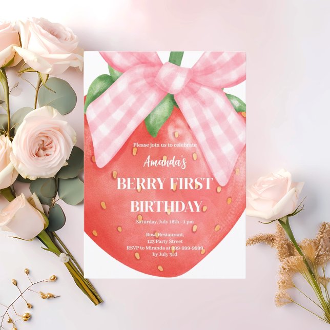 Invitación Fresa primer cumpleaños berry primera foto arco ro (Subido por el creador)