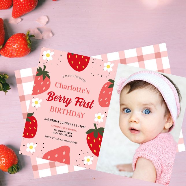 Invitación Fresa primer cumpleaños Berry primera foto cumplea (Subido por el creador)