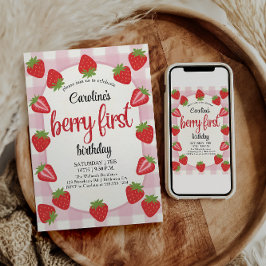 Invitación Fresa primer cumpleaños Fiesta Berry