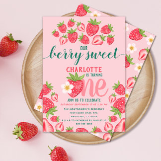 Invitación Fresa primer cumpleaños Fiesta Berry dulce rosa