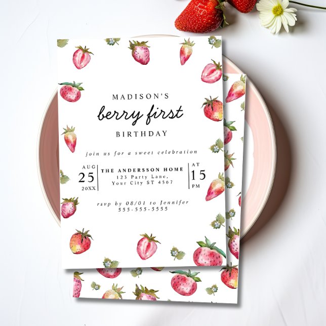 Invitación Fresa primer cumpleaños Fiesta Berry primer dulce (Subido por el creador)