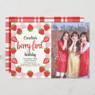 Invitación Fresa primer cumpleaños Fiesta Berry primera foto