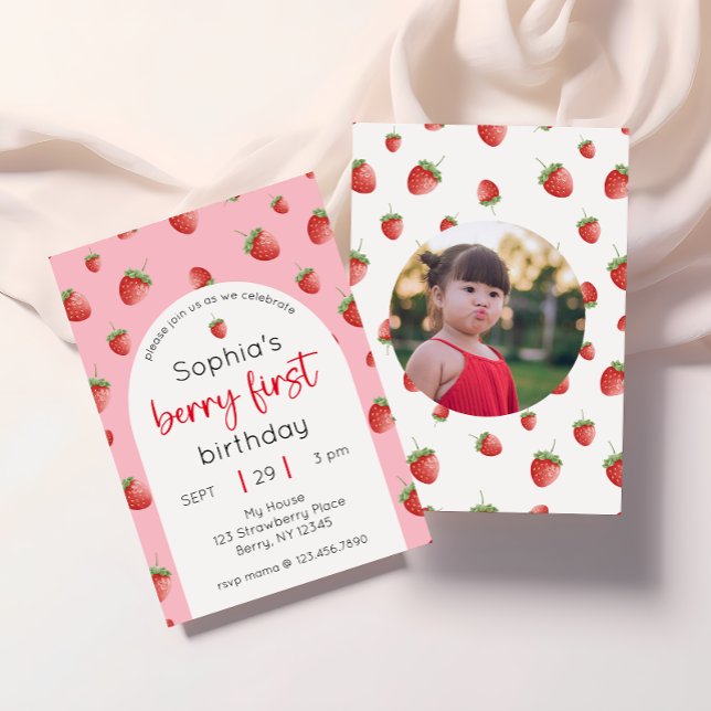 Invitación Fresa primer cumpleaños Fiesta Berry primera foto (Subido por el creador)
