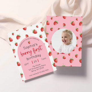 Invitación Fresa primer cumpleaños Fiesta Berry primera foto