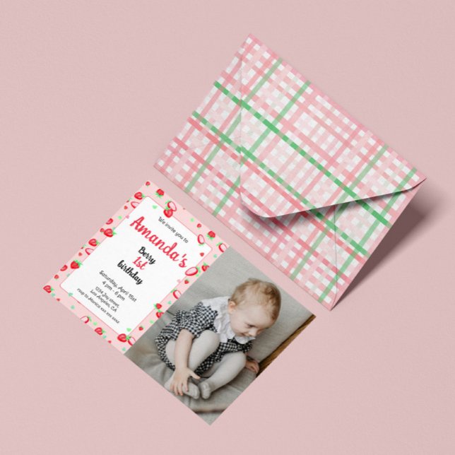 Invitación Fresa primer cumpleaños fiesta berry primero (Subido por el creador)