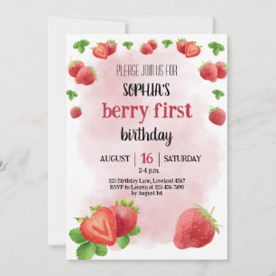 Invitación Fresa primer cumpleaños Fiesta Berry Sweet