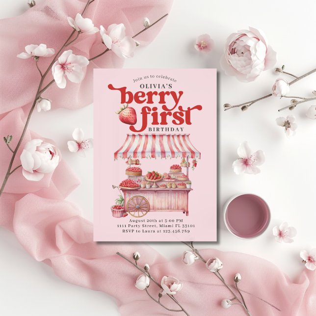 Invitación Fresa Primer Fiesta de cumpleaños Berry Primer Chi (Subido por el creador)