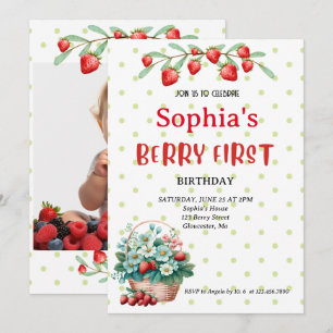 Invitación Fresa Primera Fiesta de Cumpleaños Berry Primera F