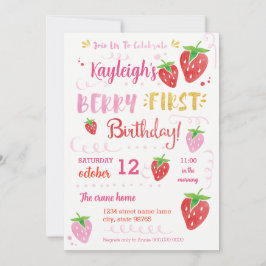Invitación Fresa Primera Fiesta de Cumpleaños Berry Watercolo