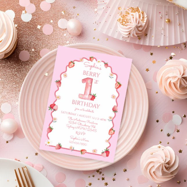 Invitación Fresa Primera Onda de Cumpleaños (Subido por el creador)