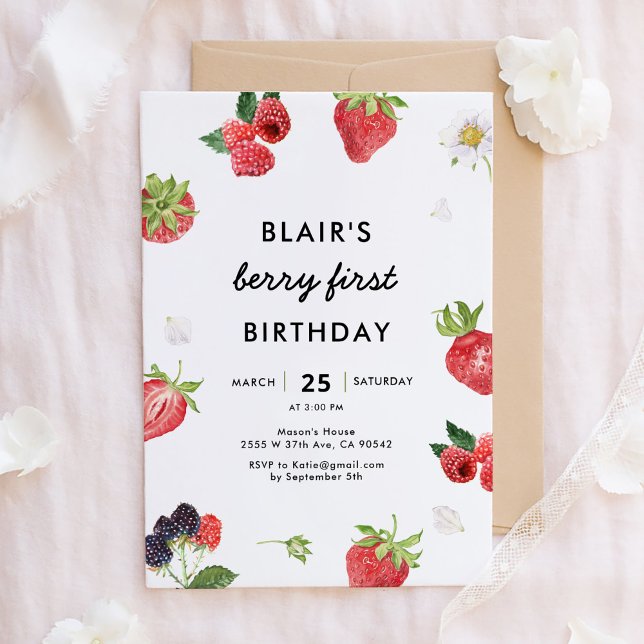 Invitación Fresa Raspberry Primer Chica Primer Cumpleaños (Subido por el creador)