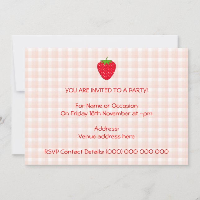 Invitación Fresa roja en Gingham Check. (Anverso)