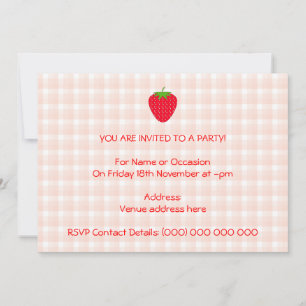 Invitación Fresa roja en Gingham Check.